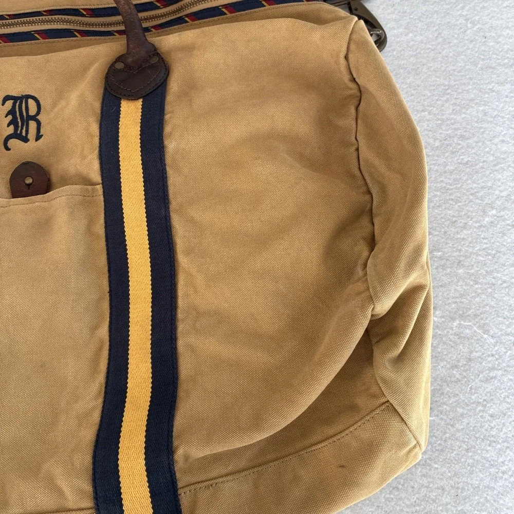 Vintage Rugby Ralph Lauren - Preppy Large Canvas Duffle Weekender Bag Khaki Tan